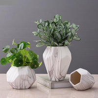 White Marble Ceramic Hexagon Geometric Flower Vase