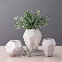 White Marble Ceramic Hexagon Geometric Flower Vase