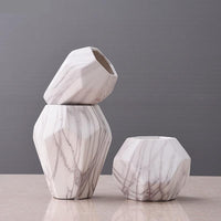 White Marble Ceramic Hexagon Geometric Flower Vase