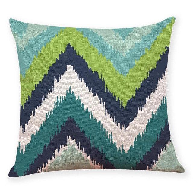 18" Blue / Green Geometric Pattern Throw Pillow Cover