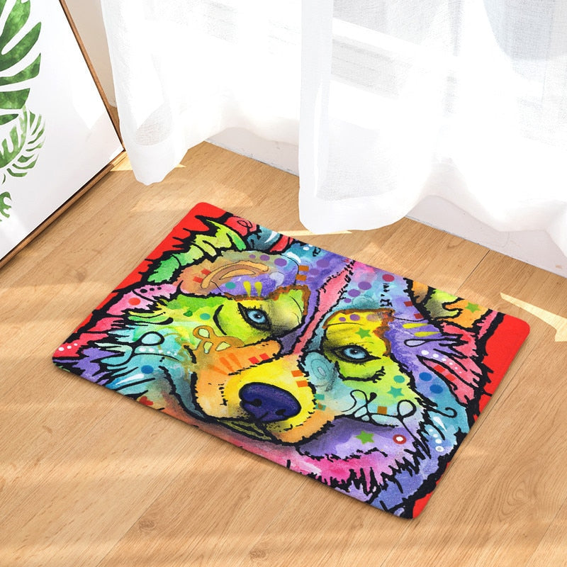 Colorful Psychedelic Dog Print Door / Floor Mat Rug