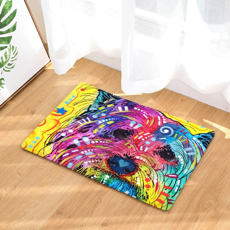 Colorful Psychedelic Dog Print Door / Floor Mat Rug