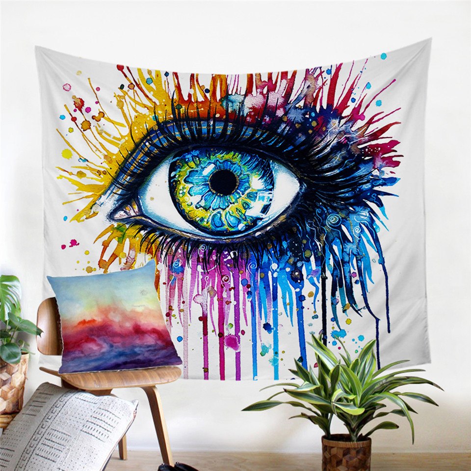 Rainbow Fire Watercolor Eye Wall Tapestry