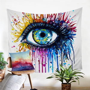 Rainbow Fire Watercolor Eye Wall Tapestry