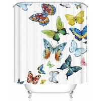 White Colorful Flying Butterflies Bathroom Shower Curtain