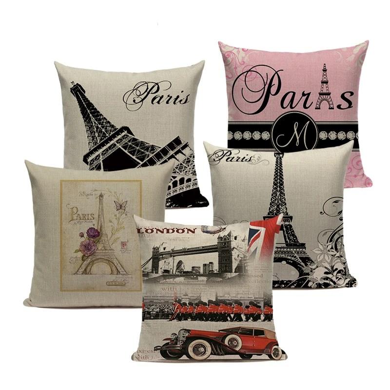 18" Vintage Paris / Eiffel Tower Print Throw Pillow Cover