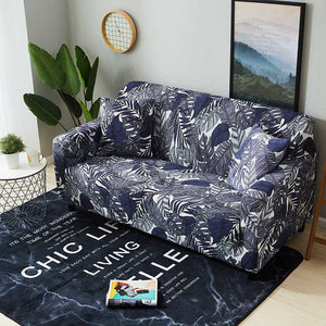Blue Tropical Palm Leaf Pattern Sofa Couch Cover