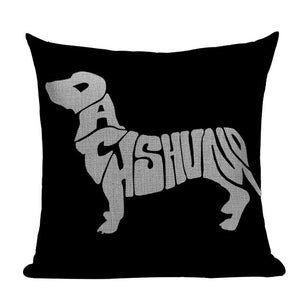 18" Black Dachshund Dog Print Throw Pillow Cover