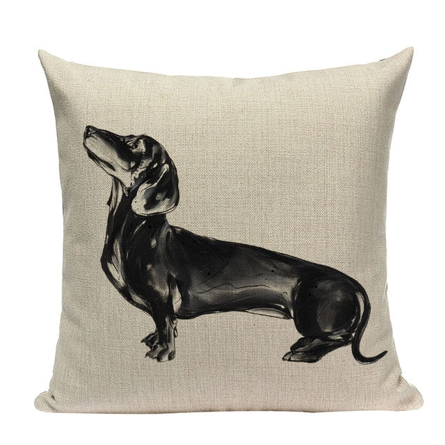 18" Black Dachshund Dog Print Throw Pillow Cover