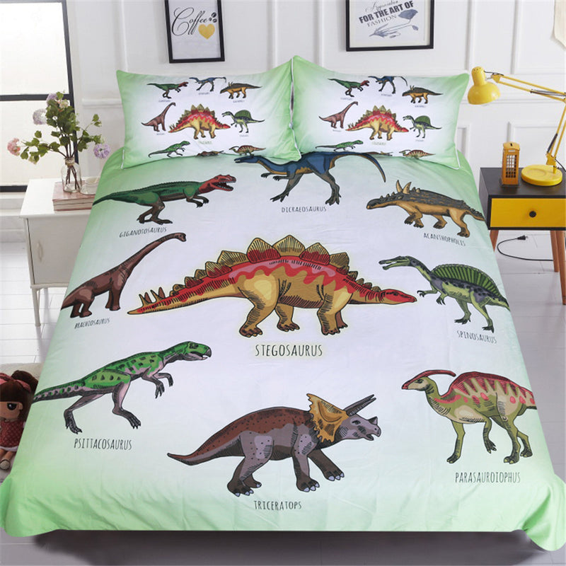 3-Piece Kids Dinosaur Print Duvet Cover Bedding Set