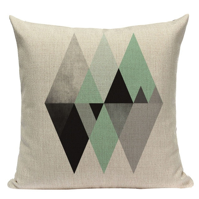 18" Mint Green Nordic Geometric Elements Pillow Cover