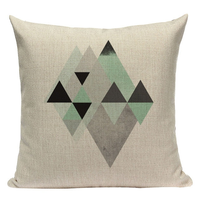 18" Mint Green Nordic Geometric Elements Pillow Cover