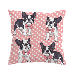 Pink Polka Dot Puppy Microfiber Throw Pillow Cover