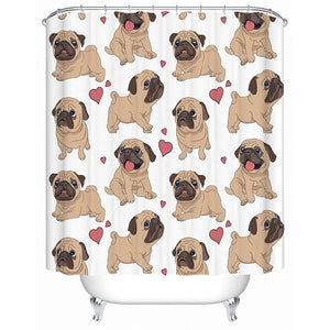 White Pug Puppy Love Bathroom Shower Curtain