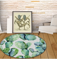 Round Floral Cactus Print Floor Mat Rug