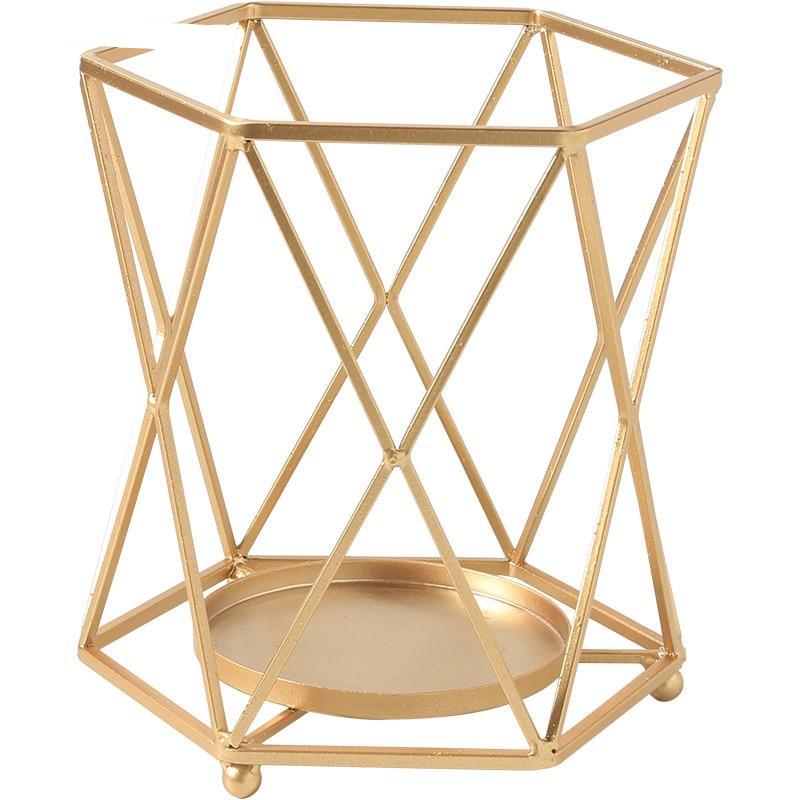Gold Concave Hexagon Metal Candle Holder