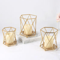 Gold Concave Hexagon Metal Candle Holder