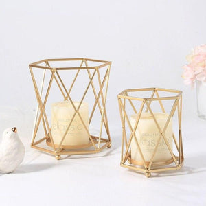 Gold Concave Hexagon Metal Candle Holder