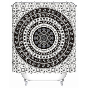 Black & White Boho Mandala Bathroom Shower Curtain