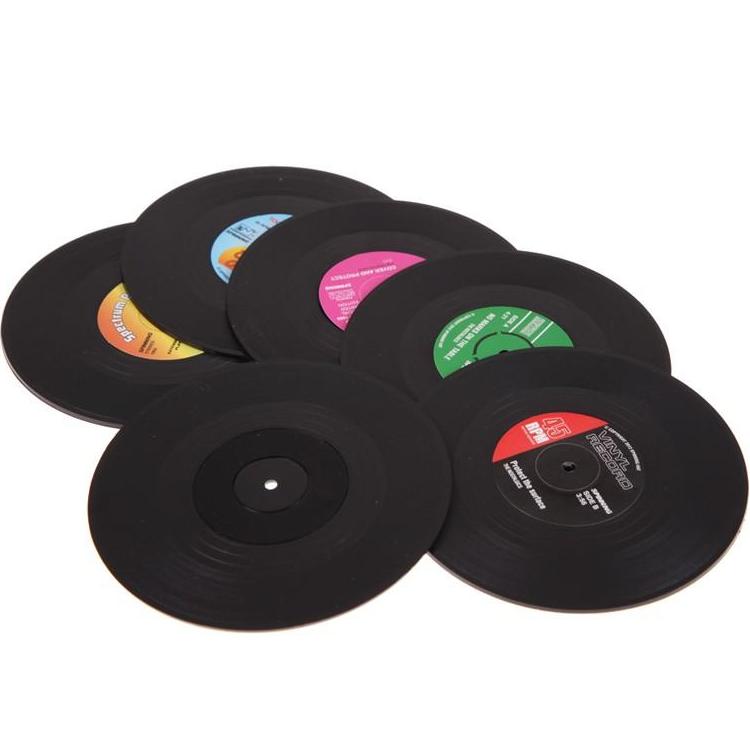 6-Piece Retro Vinyl Record Drink Coaster Set