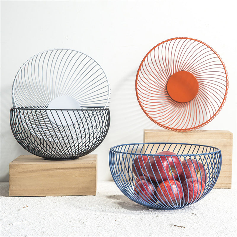 Contemporary Round Metal Wire Storage Basket Bowl