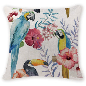 18" Floral Tropical Bird Print Throw Pillow Cover