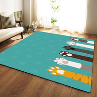 Teal Cartoon Kitty Cat Paws Area Rug Floor Mat