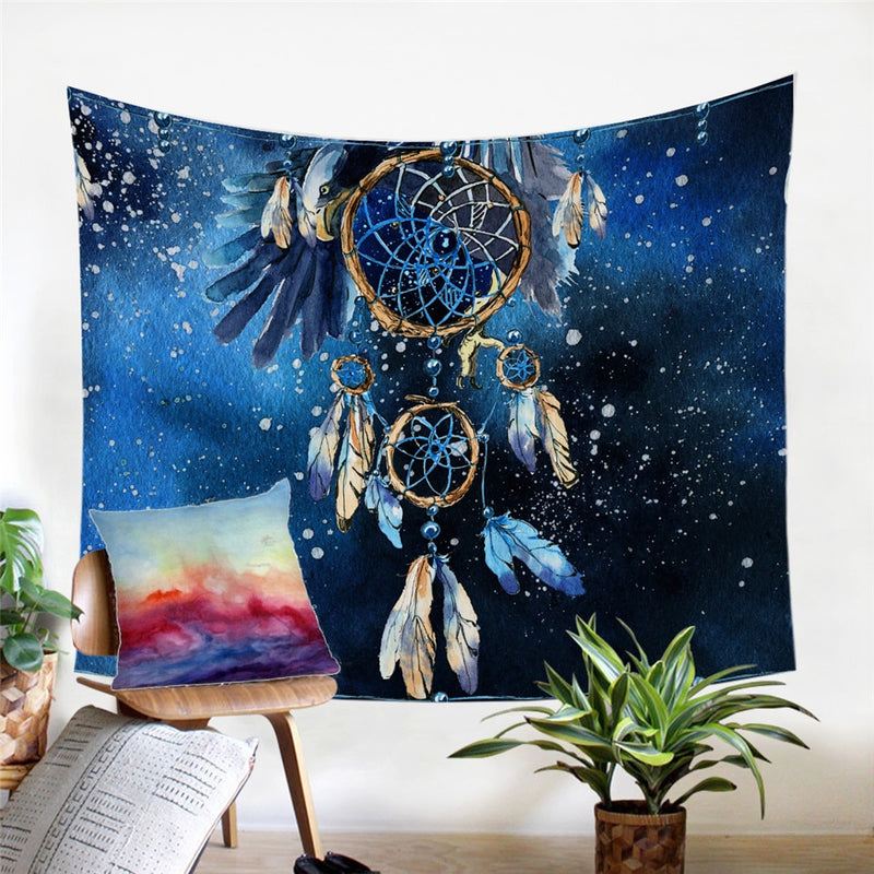 Blue Galaxy Dreamcatcher Wall Tapestry