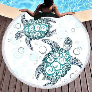 Round Native Pattern Sea Turtle Beach Towel