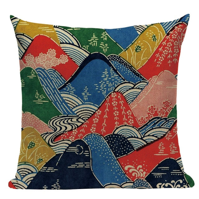18" Vintage Japanese Ukiyo Style Throw Pillow Cover
