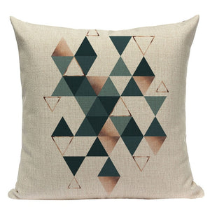 18" Green / Gold Nordic Geometric Elements Pillow Cover