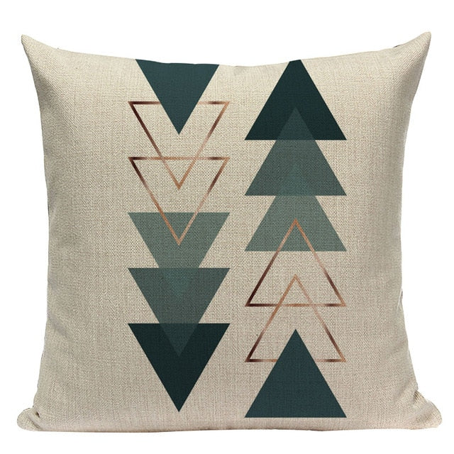 18" Green / Gold Nordic Geometric Elements Pillow Cover