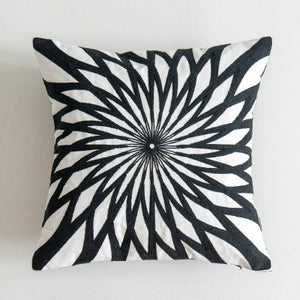 18" Black & White Embroidered Geometric Pillow Cover