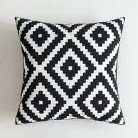 18" Black & White Embroidered Geometric Pillow Cover