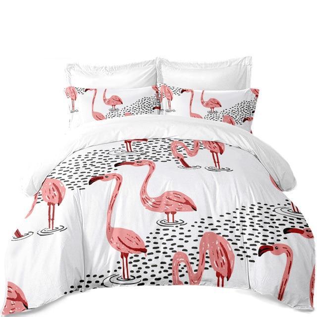 3-Piece Pink Flamingo Print Duvet Cover Bedding Set