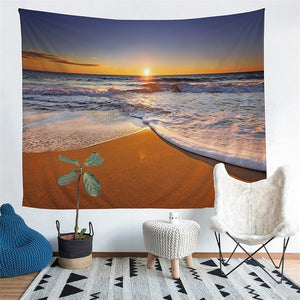 Scenic Ocean Beach Sunset Wall Tapestry