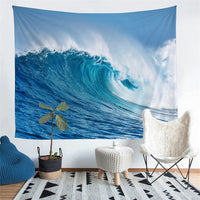 Blue Ocean Wave Print Wall Tapestry