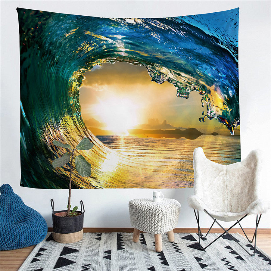 Blue Ocean Wave Print Wall Tapestry
