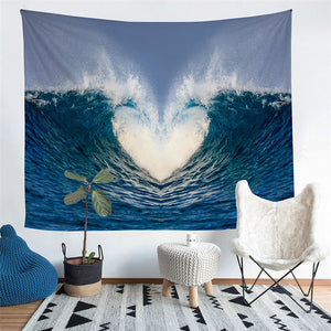 Blue Ocean Wave Print Wall Tapestry