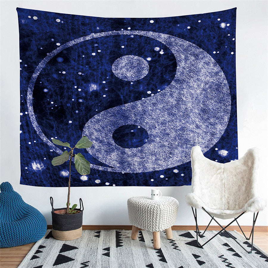 Blue Cosmic Space Yin-Yang Print Wall Tapestry