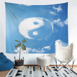 Sky Blue Yin-Yang Cloud Print Wall Tapestry