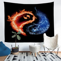 Black Water & Fire Yin-Yang Print Wall Tapestry
