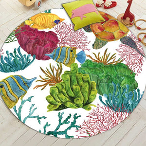 Round Nautical Ocean Life Print Floor Mat Rug