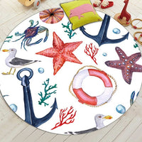 Round Nautical Ocean Life Print Floor Mat Rug