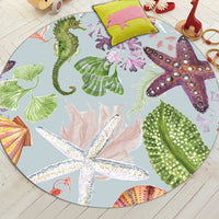 Round Nautical Ocean Life Print Floor Mat Rug