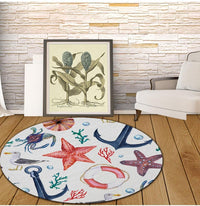 Round Nautical Ocean Life Print Floor Mat Rug