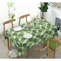 Green Palm Leaf Pattern Cotton Linen Tablecloth