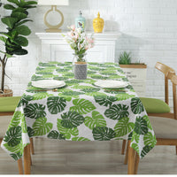 Green Palm Leaf Pattern Cotton Linen Tablecloth