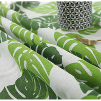 Green Palm Leaf Pattern Cotton Linen Tablecloth