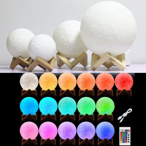 Multi-Color 3D LED Moon Lamp Night Light